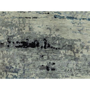 2'x2'10" Abstract Design Hi-Low Pile Silver-Blue Hand Knotted Wool & Silk Oriental Rug FWR351024