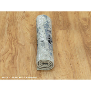 2'x2'10" Abstract Design Hi-Low Pile Silver-Blue Hand Knotted Wool & Silk Oriental Rug FWR351024