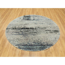 Load image into Gallery viewer, 6&#39;x6&#39; Round Silver, Blue Wool &amp; Silk Abstract Design Hand Knotted Hi-Low Pile Oriental Rug FWR351054