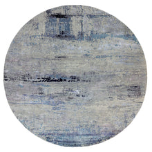 Load image into Gallery viewer, 12&#39;x12&#39; Round Abstract Design Modern Silver-Blue Hand Knotted Wool &amp; Silk Hi-Low Pile Oriental Rug FWR351090