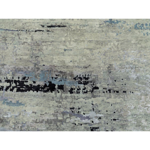 12'x12' Round Abstract Design Modern Silver-Blue Hand Knotted Wool & Silk Hi-Low Pile Oriental Rug FWR351090