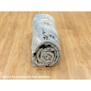 12'x12' Round Abstract Design Modern Silver-Blue Hand Knotted Wool & Silk Hi-Low Pile Oriental Rug FWR351090