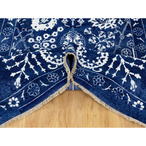 6'2"x9' Blue Hand Knotted Tone On Tone Tabriz Wool and Silk Oriental Rug FWR351210