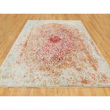 Load image into Gallery viewer, 8&#39;1&quot;x10&#39; Pink Wool and Pure Silk Medallion Erased Persian Design Hand Knotted Oriental Rug FWR351288