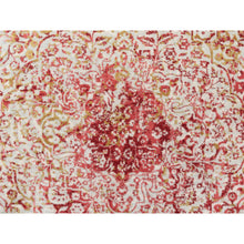 Load image into Gallery viewer, 8&#39;1&quot;x10&#39; Pink Wool and Pure Silk Medallion Erased Persian Design Hand Knotted Oriental Rug FWR351288