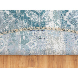 8'8"x8'8" Wool and Silk Broken Persian Tabriz Erased Design Hand Knotted Round Oriental Rug FWR351294