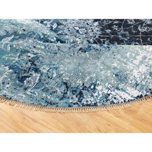8'8"x8'8" Wool and Silk Broken Persian Tabriz Erased Design Hand Knotted Round Oriental Rug FWR351294
