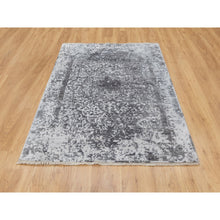 Load image into Gallery viewer, 4&#39;1&quot;x6&#39; Gray Erased Persian Design Wool and Pure Silk Hand Knotted Oriental Rug FWR351318