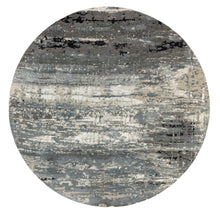 Load image into Gallery viewer, 10&#39;x10&#39; Taupe Hi-Low Pile Abstract Design Wool and Silk Hand Knotted Round Oriental Rug FWR351354