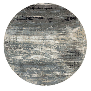 10'x10' Taupe Hi-Low Pile Abstract Design Wool and Silk Hand Knotted Round Oriental Rug FWR351354