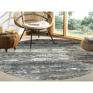 10'x10' Taupe Hi-Low Pile Abstract Design Wool and Silk Hand Knotted Round Oriental Rug FWR351354