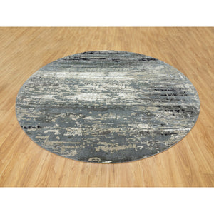10'x10' Taupe Hi-Low Pile Abstract Design Wool and Silk Hand Knotted Round Oriental Rug FWR351354