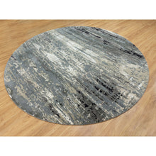 Load image into Gallery viewer, 10&#39;x10&#39; Taupe Hi-Low Pile Abstract Design Wool and Silk Hand Knotted Round Oriental Rug FWR351354