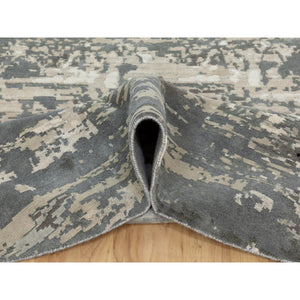 10'x10' Taupe Hi-Low Pile Abstract Design Wool and Silk Hand Knotted Round Oriental Rug FWR351354