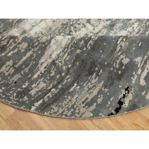 10'x10' Taupe Hi-Low Pile Abstract Design Wool and Silk Hand Knotted Round Oriental Rug FWR351354