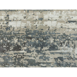 10'x10' Taupe Hi-Low Pile Abstract Design Wool and Silk Hand Knotted Round Oriental Rug FWR351354