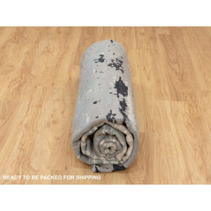 10'x10' Taupe Hi-Low Pile Abstract Design Wool and Silk Hand Knotted Round Oriental Rug FWR351354