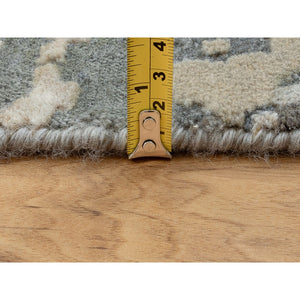 10'x10' Taupe Hi-Low Pile Abstract Design Wool and Silk Hand Knotted Round Oriental Rug FWR351354