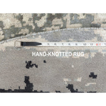 Load image into Gallery viewer, 10&#39;x10&#39; Taupe Hi-Low Pile Abstract Design Wool and Silk Hand Knotted Round Oriental Rug FWR351354
