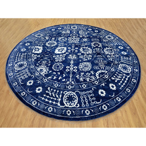 14'x14' Blue Tone On Tone Tabriz Wool and Silk Hand Knotted Round Oriental Rug FWR351372