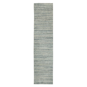 2'6"x11'10" Green Organic Wool Variegated Textured Design Runner Hand Loomed Modern Oriental Rug FWR351432