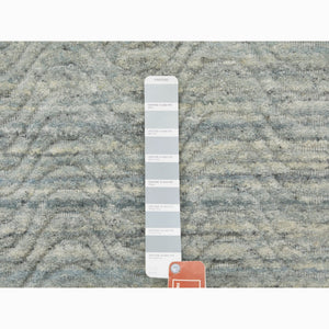 2'6"x11'10" Green Organic Wool Variegated Textured Design Runner Hand Loomed Modern Oriental Rug FWR351432