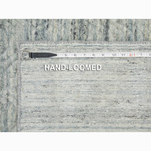 2'6"x11'10" Green Organic Wool Variegated Textured Design Runner Hand Loomed Modern Oriental Rug FWR351432