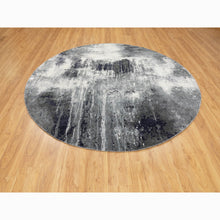 Load image into Gallery viewer, 8&#39;x8&#39; Charcoal Black Abstract Design Wool and Silk Hand Knotted Round Oriental Rug FWR351438