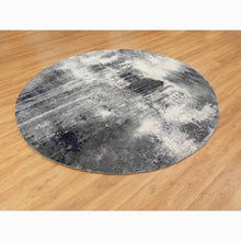 Load image into Gallery viewer, 8&#39;x8&#39; Charcoal Black Abstract Design Wool and Silk Hand Knotted Round Oriental Rug FWR351438