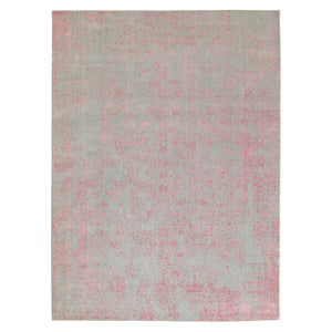 10'x14'1" Pink Wool and Art Silk Transitional Design Hand Loomed Jacquard Oriental Rug FWR351486