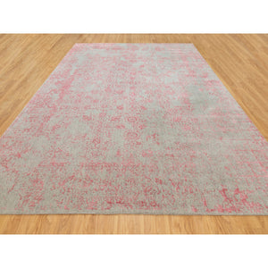 10'x14'1" Pink Wool and Art Silk Transitional Design Hand Loomed Jacquard Oriental Rug FWR351486