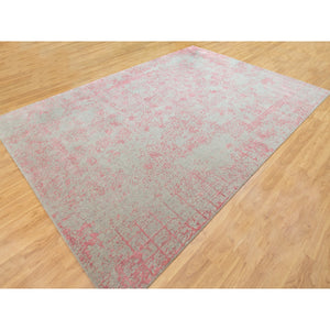 10'x14'1" Pink Wool and Art Silk Transitional Design Hand Loomed Jacquard Oriental Rug FWR351486