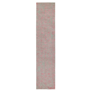 2'6"x11'10" Pink Wool and Art Silk Erased Persian Design Runner Hand Loomed Jacquard Oriental Rug FWR351498