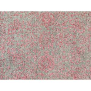 2'6"x11'10" Pink Wool and Art Silk Erased Persian Design Runner Hand Loomed Jacquard Oriental Rug FWR351498