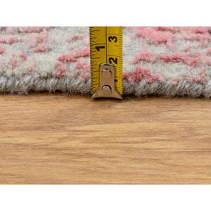2'6"x11'10" Pink Wool and Art Silk Erased Persian Design Runner Hand Loomed Jacquard Oriental Rug FWR351498