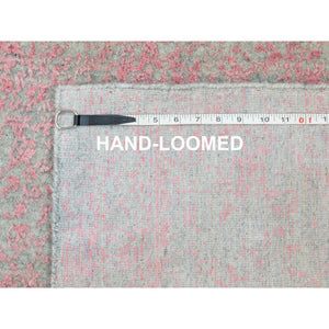 2'6"x11'10" Pink Wool and Art Silk Erased Persian Design Runner Hand Loomed Jacquard Oriental Rug FWR351498