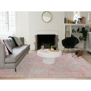 9'x12' Pink Wool and Art Silk All Over Design Hand Loomed Jacquard Oriental Rug FWR351534