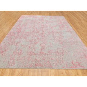 9'x12' Pink Wool and Art Silk All Over Design Hand Loomed Jacquard Oriental Rug FWR351534