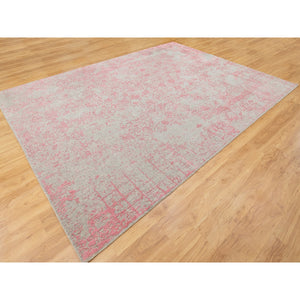 9'x12' Pink Wool and Art Silk All Over Design Hand Loomed Jacquard Oriental Rug FWR351534