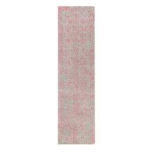 Load image into Gallery viewer, 2&#39;6&quot;x9&#39;10&quot; Pink Erased Persian Design Wool and Art Silk Hand Loomed Jacquard Oriental Rug FWR351588
