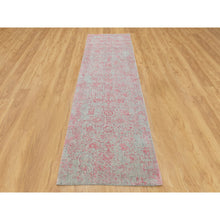 Load image into Gallery viewer, 2&#39;6&quot;x9&#39;10&quot; Pink Erased Persian Design Wool and Art Silk Hand Loomed Jacquard Oriental Rug FWR351588