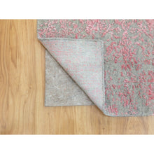 Load image into Gallery viewer, 2&#39;6&quot;x9&#39;10&quot; Pink Erased Persian Design Wool and Art Silk Hand Loomed Jacquard Oriental Rug FWR351588