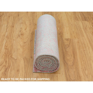 2'6"x9'10" Pink Erased Persian Design Wool and Art Silk Hand Loomed Jacquard Oriental Rug FWR351588