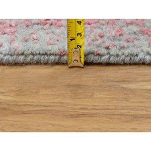 2'6"x9'10" Pink Erased Persian Design Wool and Art Silk Hand Loomed Jacquard Oriental Rug FWR351588