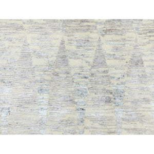 7'10"x10' Silk with Textured Wool Natural Colors Repetitive Curvilinear Design Hand Knotted Oriental Rug FWR351642