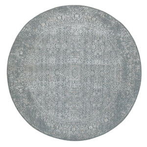7'10"x7'10" Gray Fine jacquard Tone on Tone Hand Loomed Modern Wool and Art Silk Round Oriental Rug FWR351696