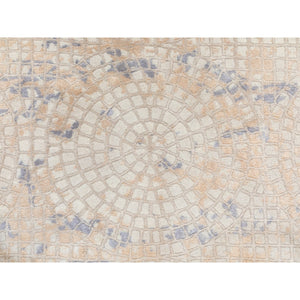 3'x5' Gray Wool and Pure Silk Mosaic Design Hand Knotted Modern Oriental Rug FWR351804