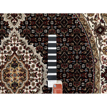 Load image into Gallery viewer, 4&#39;1&quot;x4&#39;1&quot; Rich Black, 250 KPSI Wool Tabriz Mahi with Fish Medallion Design, Hand Knotted, Round Oriental Rug FWR352110