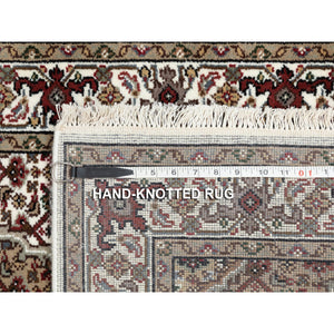 2'9"x16'3" Ivory Hand Knotted Wool And Silk Tabriz Mahi Fish Design Oriental XL Runner Rug FWR352284