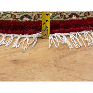 3'4"x3'4" Red Hand Knotted Wool Tabriz Mahi Fish Design Oriental Round Rug FWR352452